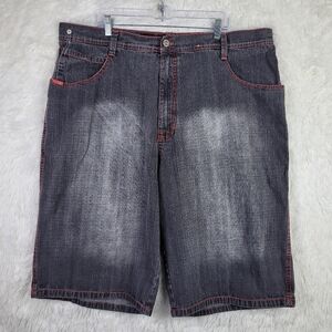 Five Jungle Jean Shorts Size 46 Black Denim Y2K Baggy Fit Embroidered Jorts